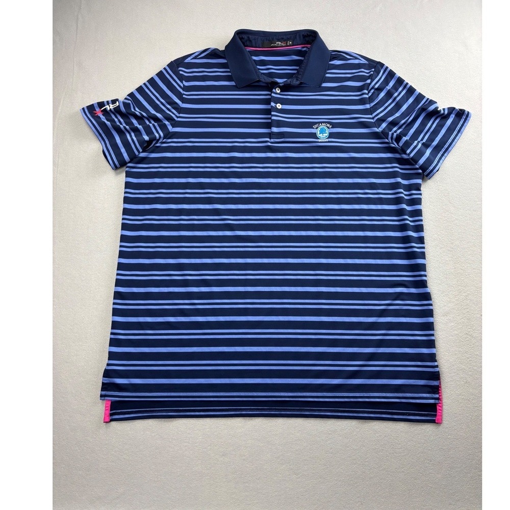 RLX Ralph Lauren Golf Polo Shirt Men XXL Striped Sycamore Hills Blue Pink Accent